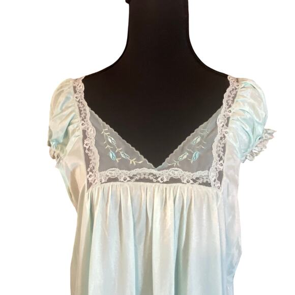 Vintage 1960s Texsheen Aqua Blue Nylon Peignoir Set Nightgown Robe M/L Fairycore - Picture 6 of 12